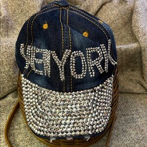Rhinestone Embellished Denim Cap